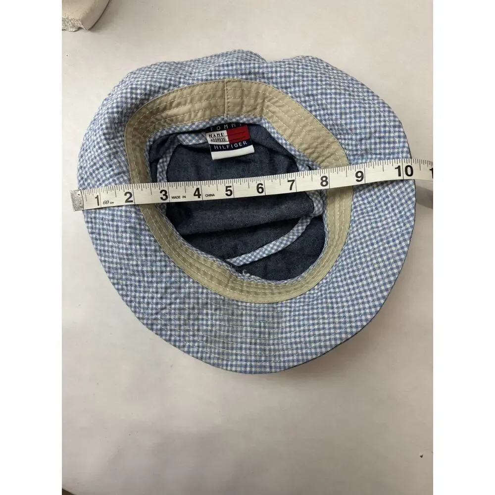 Vintage 1990s Tommy Hilfiger Kids Bucket Hat Denim Gingham Logo Y2K Size 4-6X